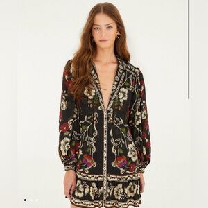 Farm Rio Black Rococo Flowers Lenzing™ Ecovero™ Viscose Mini Dress Size XXS